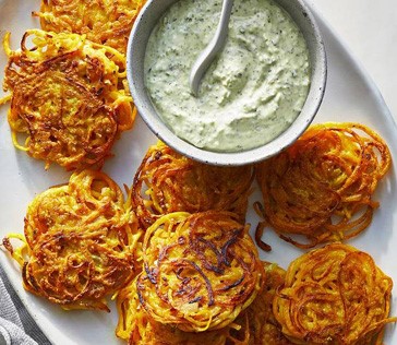 Butternut Squash Latkes with yogurn and cilantro dressing