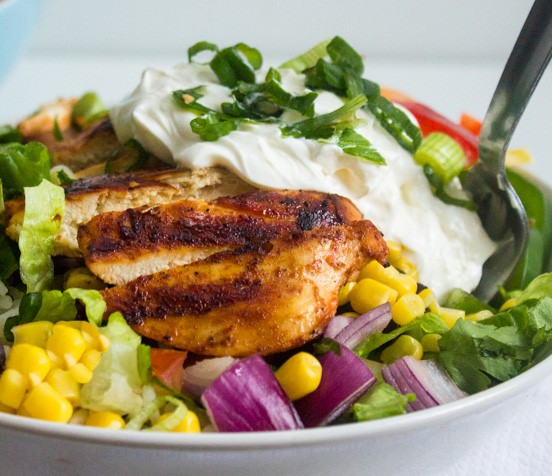 Bean-free chicken burrito salad bowl